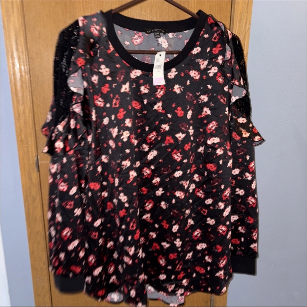 LANE BRYANT 22/24 Long Sleeve Lace Shoulders Ruffled Blouse NWT